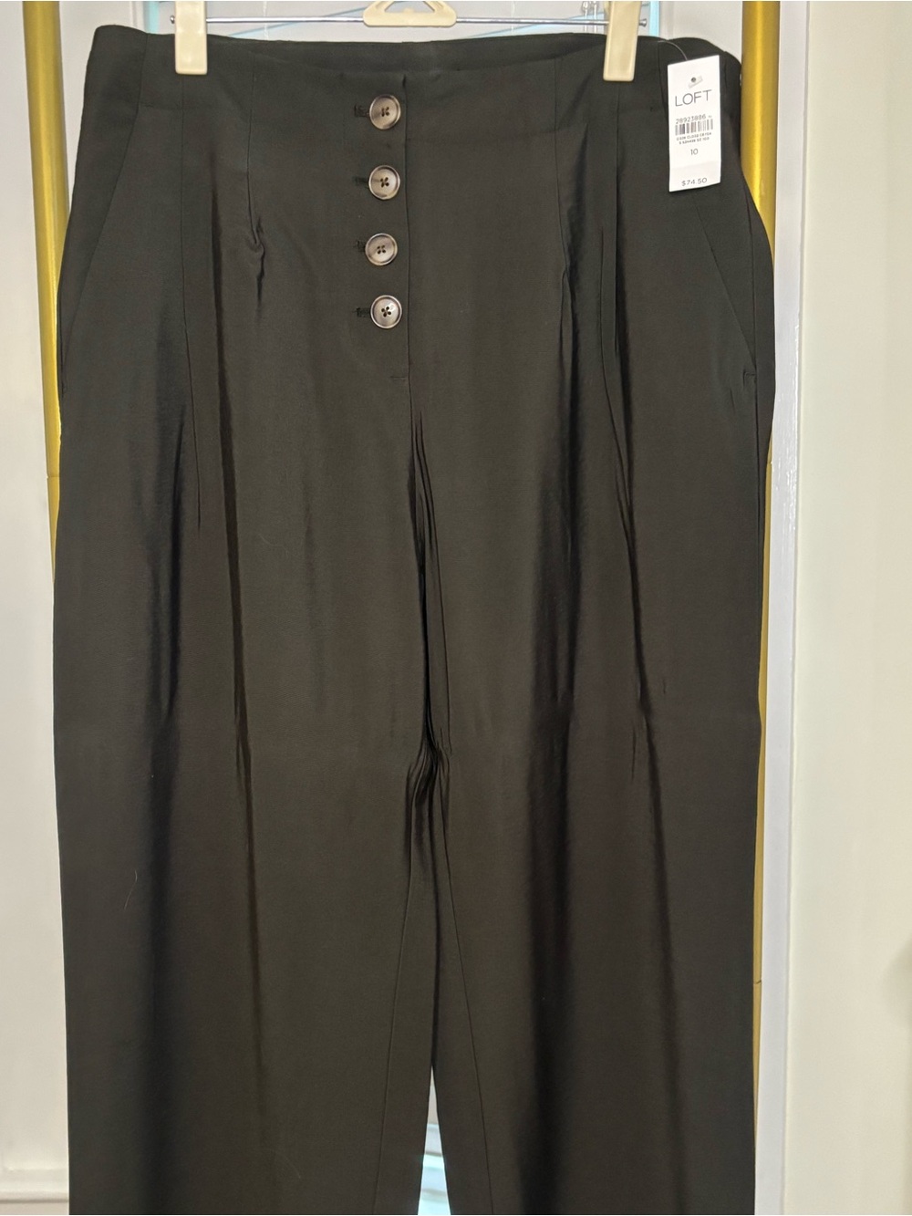 LOFT High-Waist Wide Leg Button-Front Pants in Olive Green NWT Size 10 - Picture 2 of 7